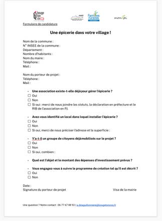 Formulaire de candidature Epiceries associatives