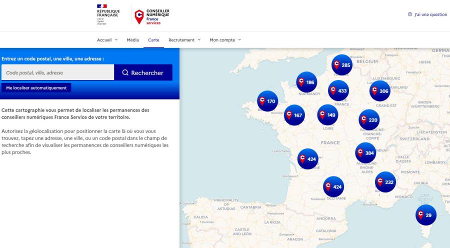 Carte de France des conseillers numériques