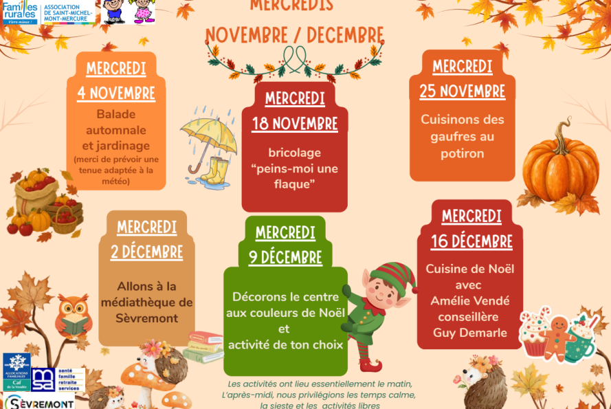 plaquette des mercredis novembre décembre