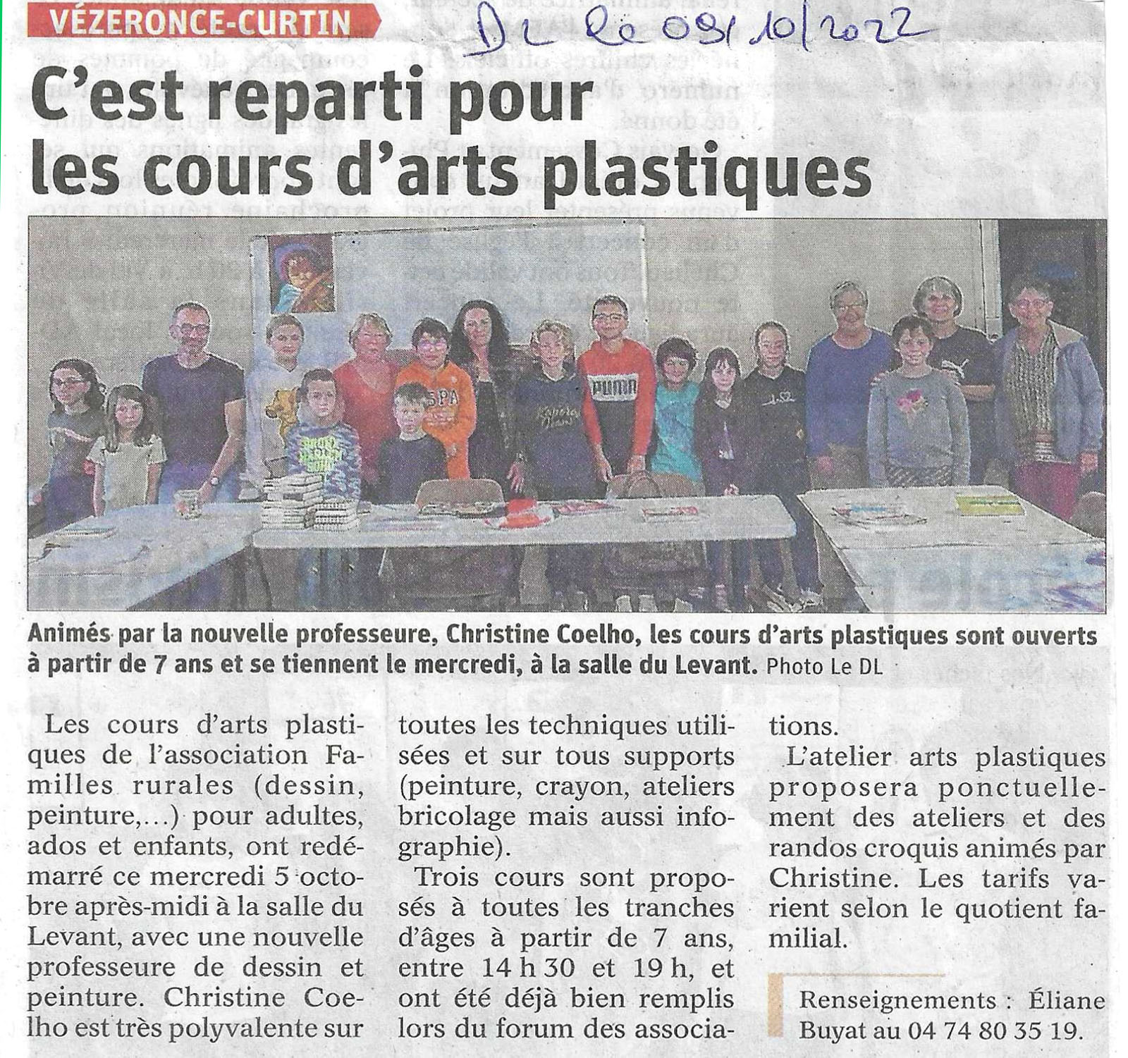 Article DL 09/10/2022 Reprise cours Arts plastiques