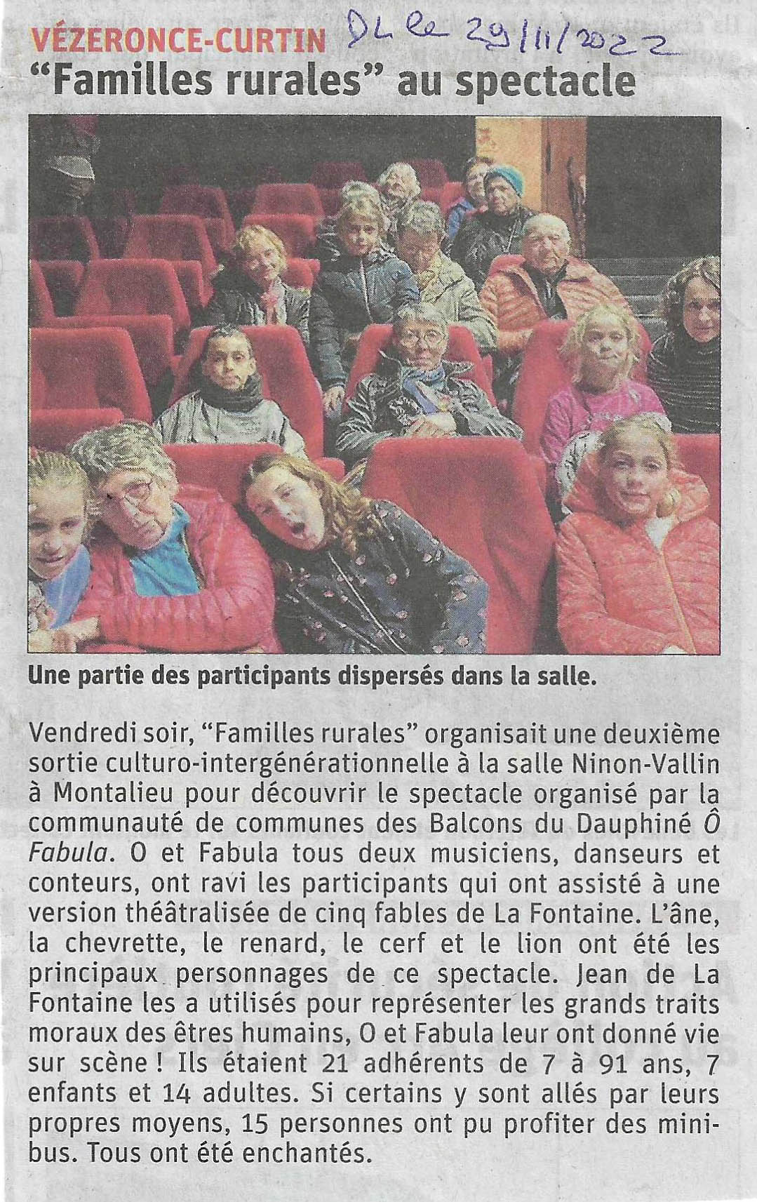 Article DL 29 11 2022 Sortie spectacle O Fabula
