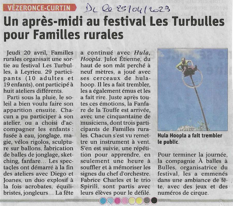 Article DL 25 04 2023 Festival Les Turbulles