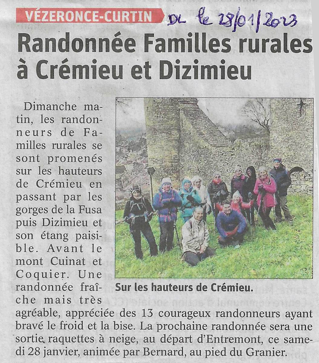 Article DL 28/01/2023 Randonnée Crémieu Dizimieu