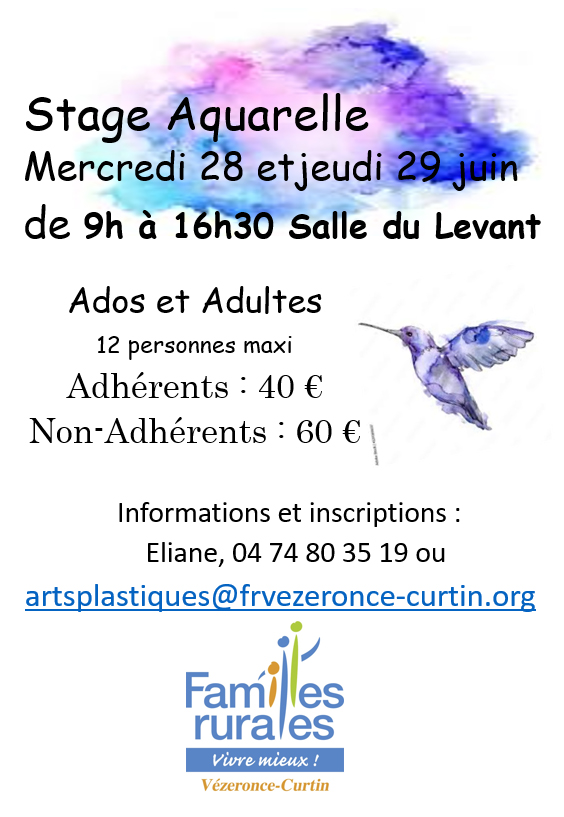 Affiche stage aquarelle juin 2023